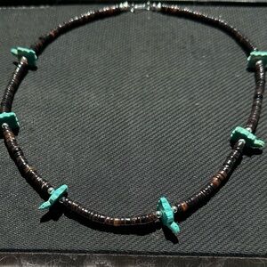 Vintage Native American Brown Shell & Turquoise Fetish (old school) Necklace